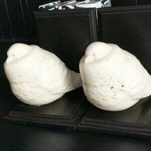 Pair Contemporary White Ceramic Dove Birds Bookends with Black Wood Bases